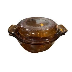 Anchor Hocking Amber Brown Baking Casserole Dish with lid / EUC / Vintage